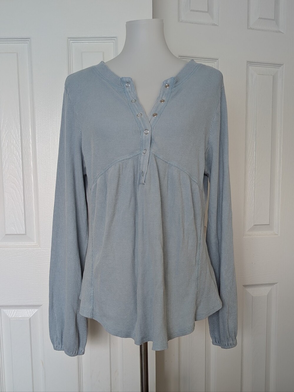 NWT American Rag Pale Blue Waffle Henley Long-Sleeve Top